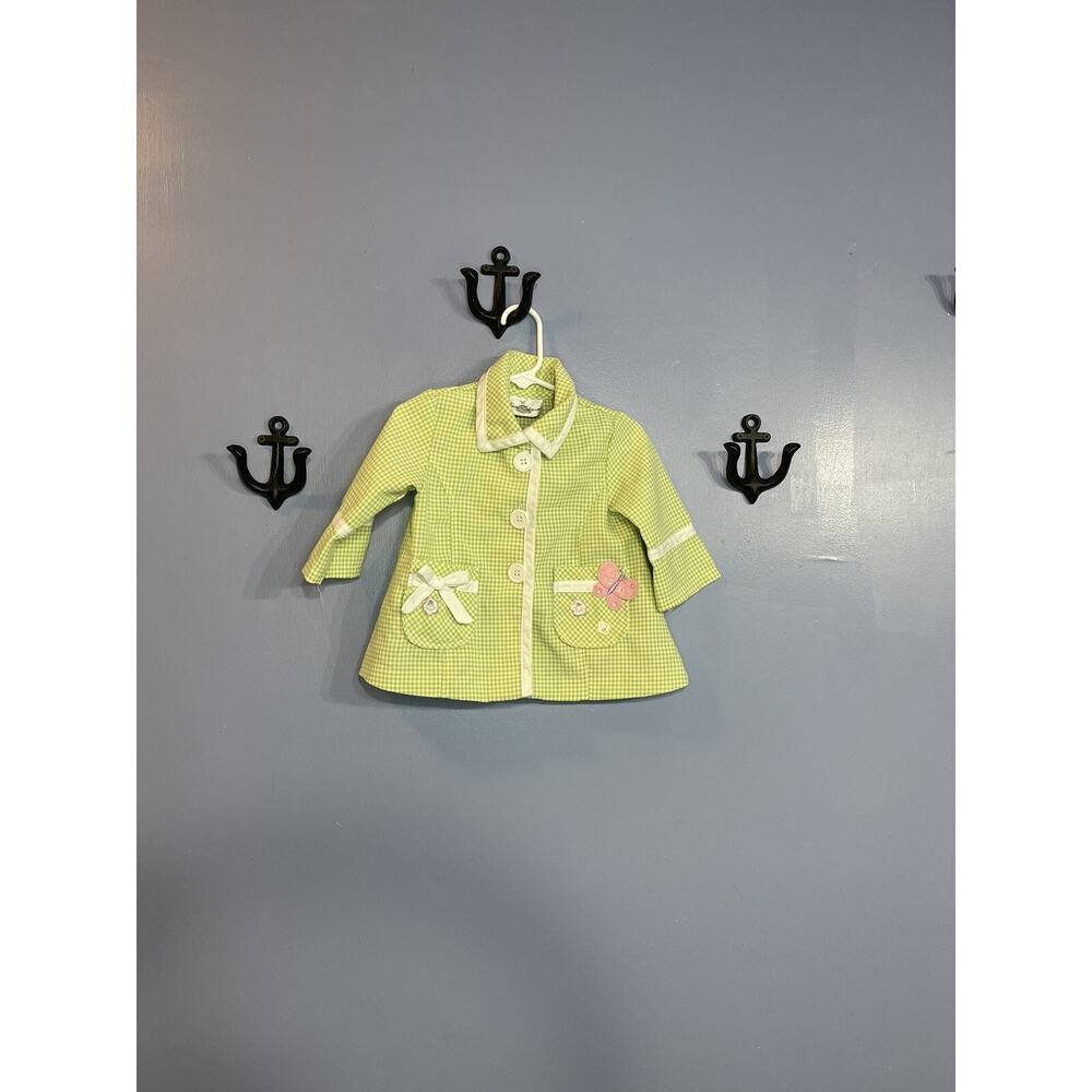 Rare Editions Girl's Spring Jacket Green/White Checkered Size 12M